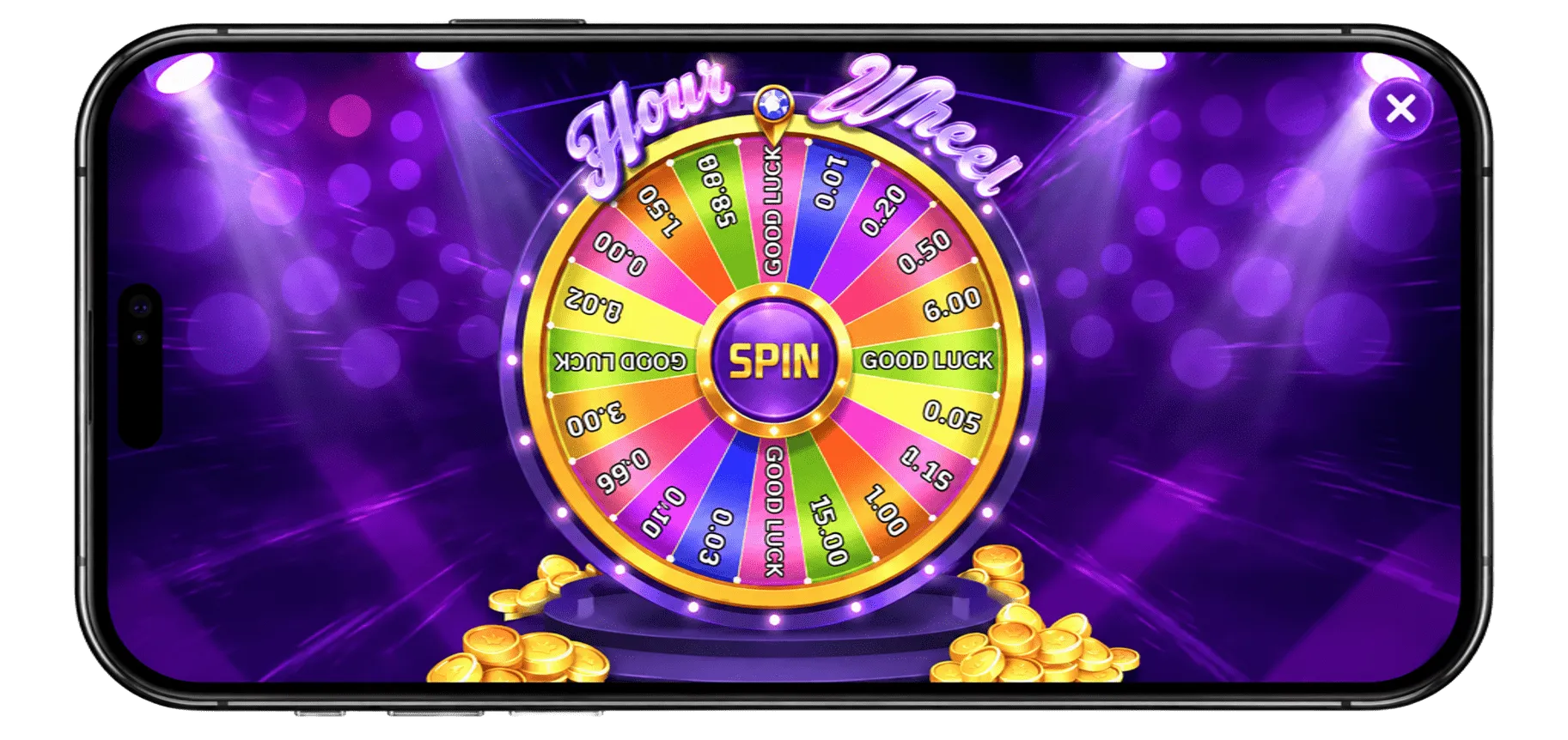 Juwa Hour Wheel spin bonus feature with colorful prize wheel on mobile screen